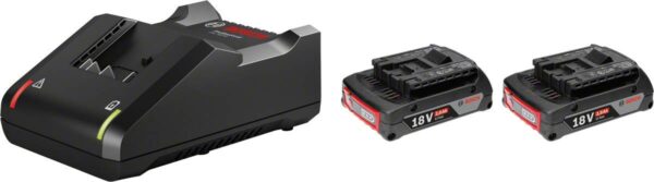 Bosch 2 x GBA 18V 2.0Ah + GAL 18V-40 Professional Cordless Battery & Charger Starter Set, Coolpack, Lithium Ion, Charge Level Indicator (Bosch Professional 18V System)