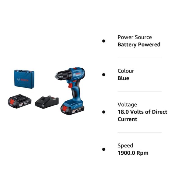 Bosch Professional GSR 185-Li Cordless Drill Driver, 50 Nm, 13mm Chuck, Brushless Motor with 2 x GBA 18V 2.0Ah Battery, 1 x GAL 18V-40 Charger & Carrying Case - Image 2