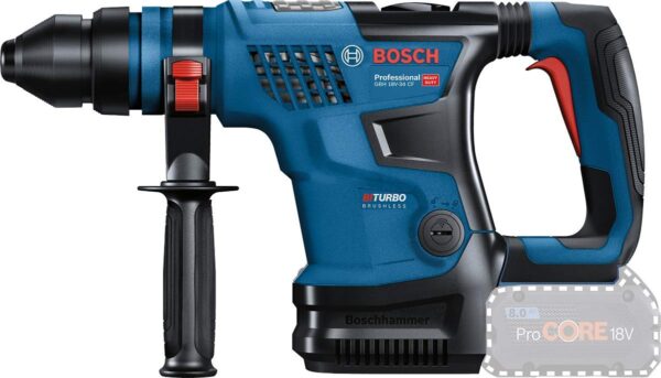 Bosch GBH 18V-34CF Heavy Duty BITURBO Cordless Rotary Hammer with SDS Plus, 5.8 J, 4.9 kg, Brushless Motor, Kickback Control, User Interface, Soft start, Bluetooth + 7 Accessories (Solo Tool) - Image 4
