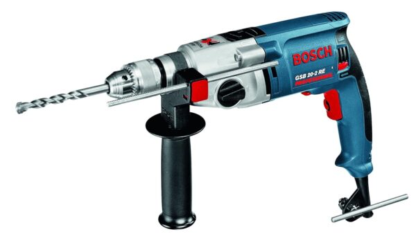 Bosch Gsb 20-2 Re Heavy Duty Corded Electric Drill, 800W, 2.5 Kg, 5.2 Nm, 3,000 Rpm, 13 Mm Chuck, Metal Gear, 2 Gear Function + Auxiliary Handle, Chuck Key & Depth Gauge, 1 Year Warranty, Multi