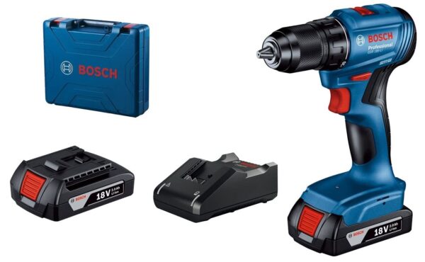 Bosch Professional GSR 185-Li Cordless Drill Driver, 50 Nm, 13mm Chuck, Brushless Motor with 2 x GBA 18V 2.0Ah Battery, 1 x GAL 18V-40 Charger & Carrying Case